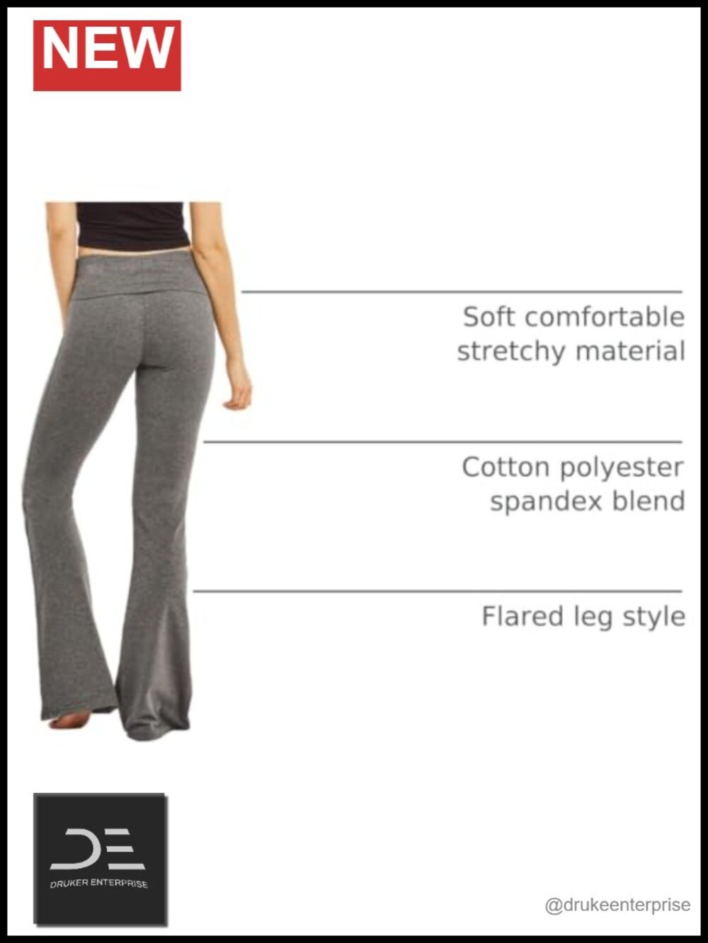 Women's Flared Yoga Pants High Rise Fold Over Waistband Cotton Spandex Athletic - Picture 3 of 3